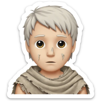 ancient white boy, tattered animal cloth sticker