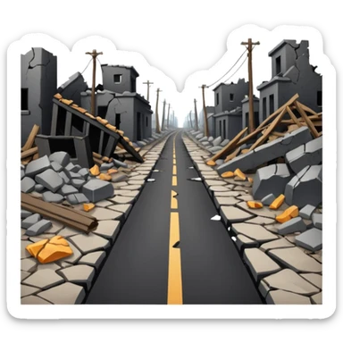 ruined town with destroyed road sticker