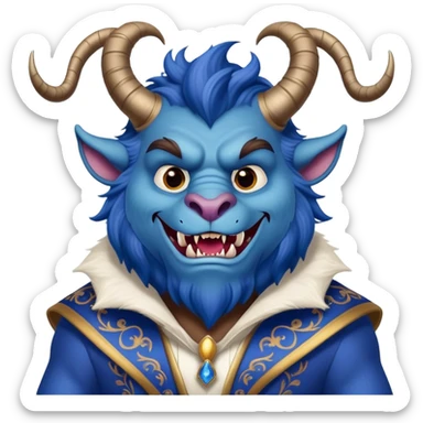 The Beast from Beauty and the Beast, furry blue monster with horns and fangs wearing elegant royal clothes sticker