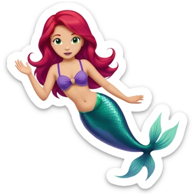 Disney Ariel mermaid with red hair swimming, green fish tail, purple top sticker