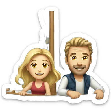 White Man and white women on a sail boat sticker