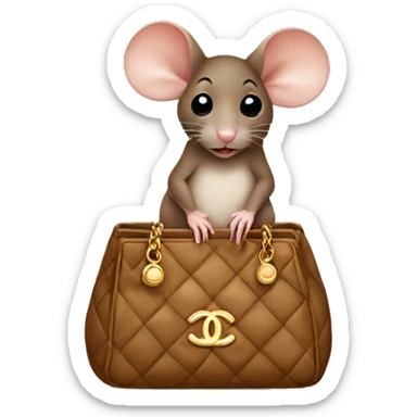 Cute brown mouse sitting in a Chanel bag sticker