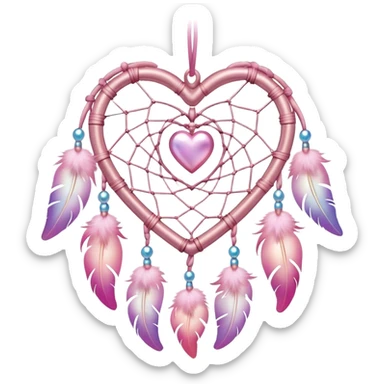 Iridescent pastel pink heart-shaped rosy dreamcatcher sticker