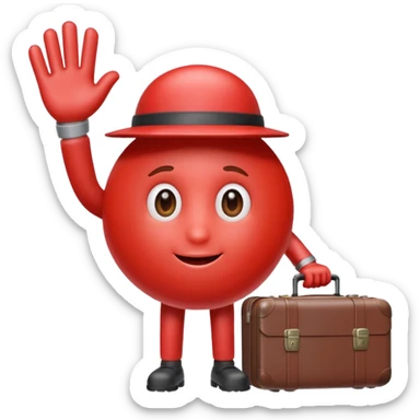 red blood cell with a tiny suitcase, waving goodbye sticker