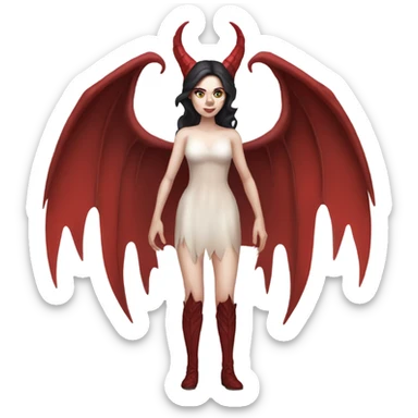 Pale skin, brunette demon woman with red wings full body sticker