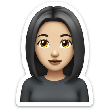 a white girl with shoulder length black hair, brown eyes, small rosy lips sticker