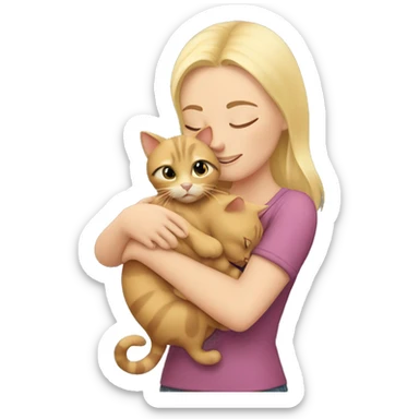 Blonde girl hugs cat sticker