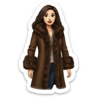 Beautiful Woman Realistic long hair brunette Mob wife big brown fur coat  sticker