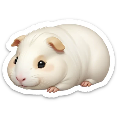 Meme-Worthy Cute Sleeping White Guinea Pig Portrait Emoji, Head resting peacefully with a contented smile, showcasing a delightfully chubby build and a luxuriously soft pure white coat, eyes shut in a serene, cozy nap, Simplified yet hilariously adorable features, highly detailed, glowing with a soft, drowsy light, high shine, relaxed and utterly lovable, stylized with an air of playful laziness, bright and heartwarming, soft glowing outline, capturing the essence of a comically sleepy guinea pig, so meme-worthy it feels like it could instantly become the next viral sensation of adorable slumber! sticker