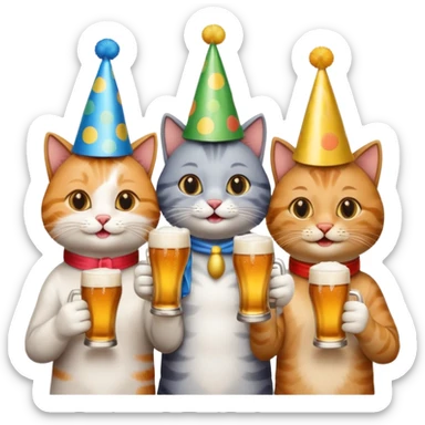 four happy cats drinking beer together toasting sticker