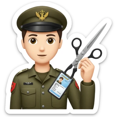 black Scissors cutting an idf soldier ID card in 2 parts .hyper realistic sticker