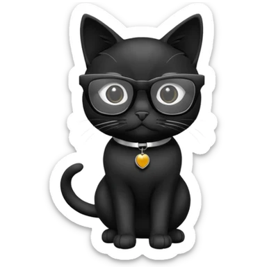 black cat full body wearing white glasses with square modern frames sticker