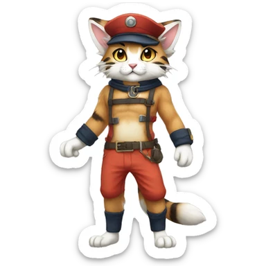 Anthro Fur-Sona feline-Fakémon with a Mariner-cap Full Body sticker