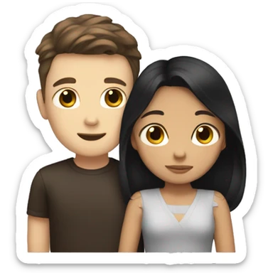 white boy with brown hair and filipino girl with black hair hugging sticker