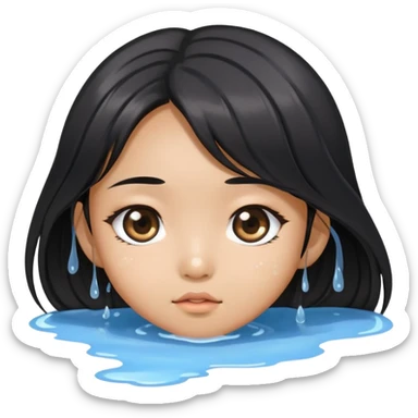 Cute big eye black long hair asian Girl with puddle  sticker