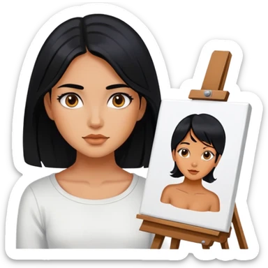 differemt girlhood hobbies, painting, artist, black hair tanned sticker