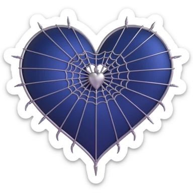 gothic heart, midnight blue satin, silver spiderweb, lace trim, mysterious and rich sticker