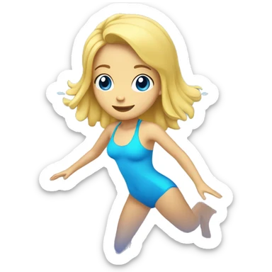 girl swimming blonde hair blue eyes full body with flippers sticker