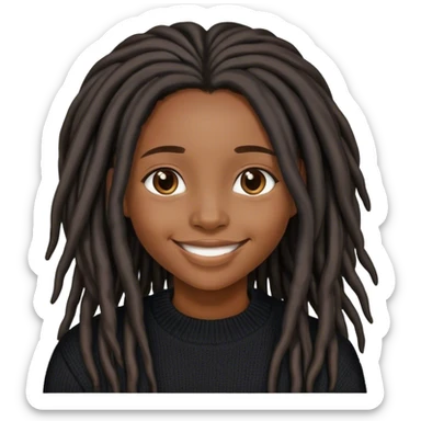 African american girl with long black locs smiling with black sweater sticker