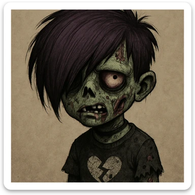 boy zombie with emo hair, style 5 sticker