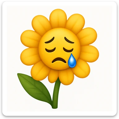Make the sad flower with a teardrop in the style of apple style emojis sticker