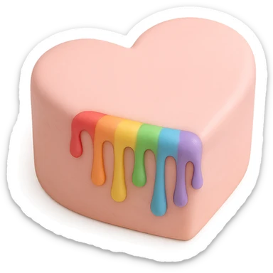 heart-shaped fondant cake with rainbow drip sticker