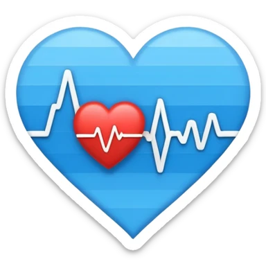 Minimal medical AI logo, heart + signal wave, flat emoji style, clean, modern, blue and white sticker