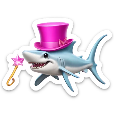 Hammerhead shark with a pink top hat and a magic wand  sticker