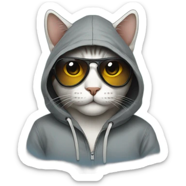 Cat with sunglasses and is wearing a hoodie sticker