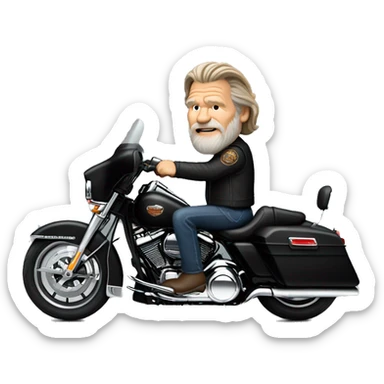 Jeff bridges riding a solid black harley-davidson with no chrome sticker