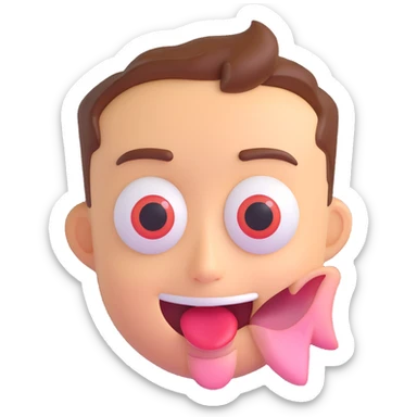 Playful Elon Musk emoji, big eyes, large tongue sticking out sticker