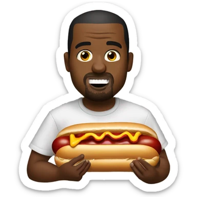 kanye west eating a hotdog with ketchup and mustard sticker