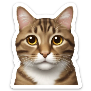 Fluffy brown tabby cat with white nose sticker