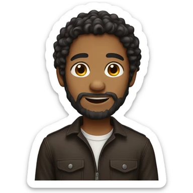 emoji of young man with dark brown long currly hair, and short small beard sticker
