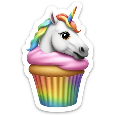 A unicorn eating a cupcake on a rainbow sticker