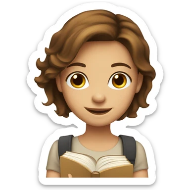 smiling pretty girl with brown hair with book  sticker