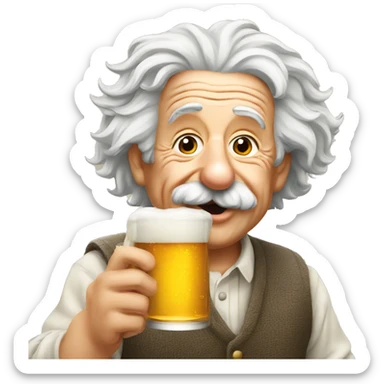 Albert Einstein drinking a beer sticker