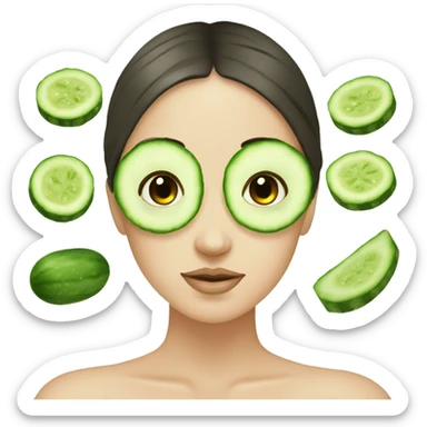 A girl in spa with cucumbers on her eyes drinking matcha sticker