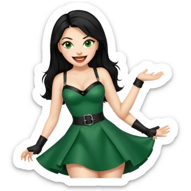🕵🏻‍♀️💦🧥 black hair , green eyes ,dominatrix dress , laughing  sticker
