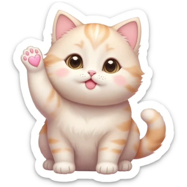 Cinematic chubby pastel kitten, big round eyes full of wonder, tiny paws reaching up, soft fluffy fur glowing in warm light, delicate heart-shaped nose, irresistibly cute and snuggly. sticker