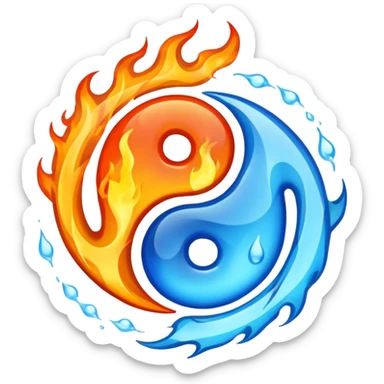 The fire and water emojis are in the form of the yin-yan symbol in front of a completely black background. let the background be black sticker