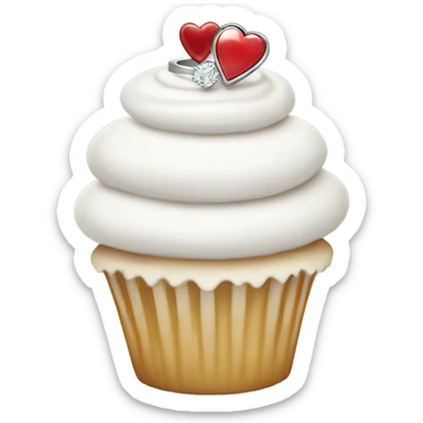 White cupcake with engagement ring on top sticker