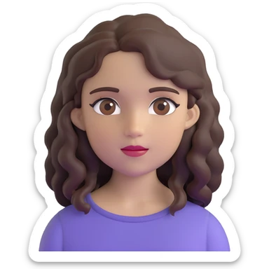 chica de piel clara, ojos marrón oscuro, cabello ondulado castaño oscuro con dos mechones a cada lado sticker