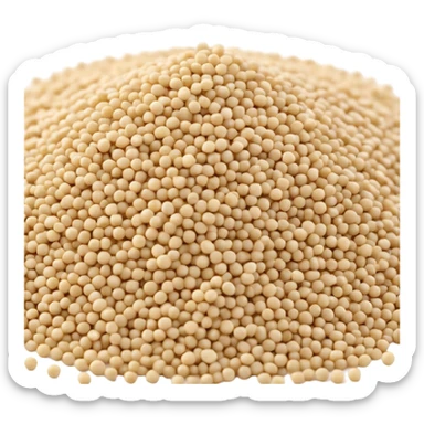 small scattered pile of uncooked quinoa grains, tiny round grains in ivory, pale yellow, beige tones, slight shade variation, dry, smooth, semi-glossy, natural matte texture, 3D-rendered, minimal, no bowl or packaging, emoji scale sticker