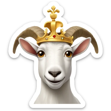 Goat wearing a royal crown and white tshirt sticker