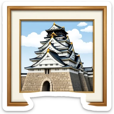 Cinematic Realistic Osaka Castle Landmark Emoji, showcasing the majestic historic castle rendered with dramatic stone textures and regal, natural lighting. sticker