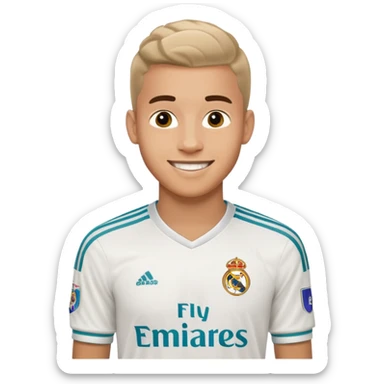 Jude Bellingham, English footballer, smiling, wearing a Real Madrid jersey, emoji style sticker