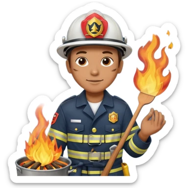 Fireman cooking on bonfire sticker