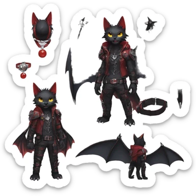 cool edgy black punk red ethereal fantasy nargacuga-bat-cat-Fakemon collar harness full body sticker