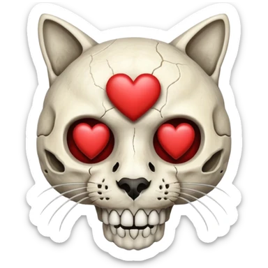 cat skull with a heart above sticker
